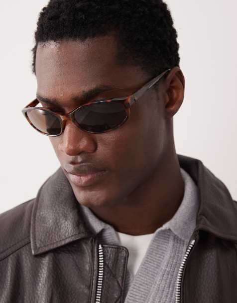 Gafas de sol marrones efecto carey con montura envolvente, estrecha y ovalada y lentes marrones de ASOS DESIGN - view 1