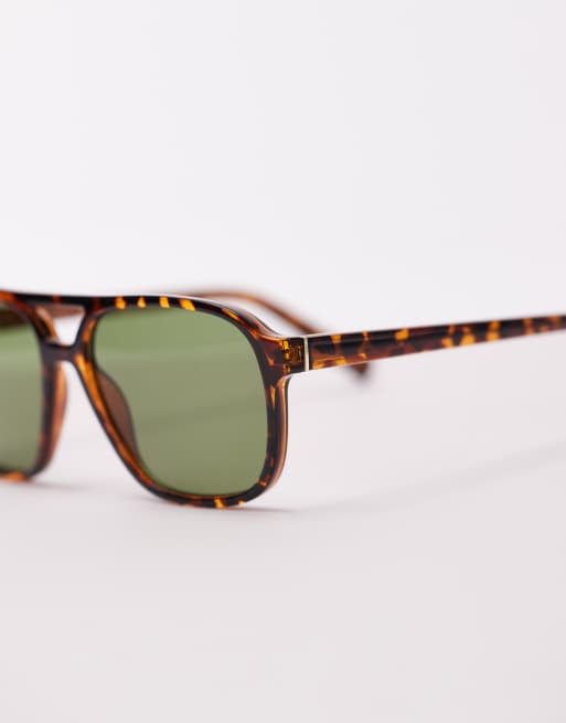 Gafas de sol marrones efecto carey de estilo aviador retro con lentes verde oscuro de & Other Stories, 3 de 3