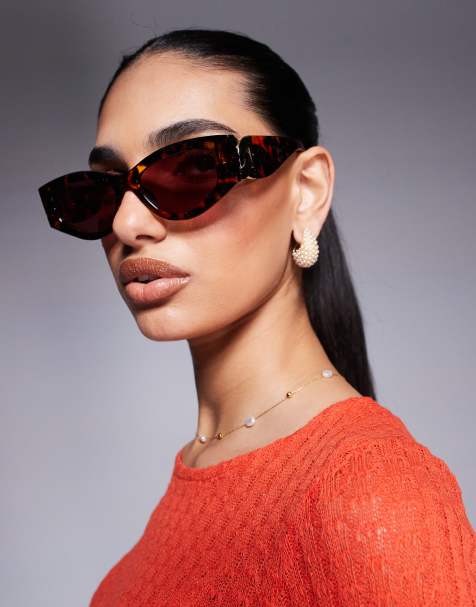 Gafas de sol marrones efecto carey de estilo ojos de gato estrechas de River Island - view 1