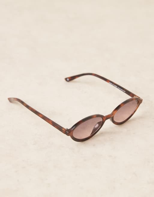 Gafas de sol marrones efecto carey estrechas ovaladas de ASOS DESIGN