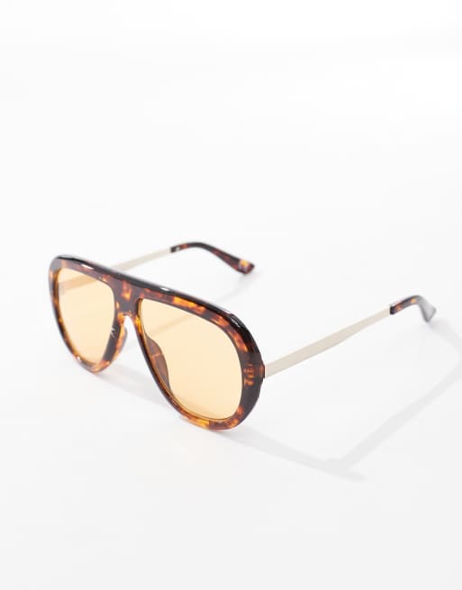 Gafas de sol marrones efecto carey extragrandes de estilo aviador con lentes naranjas de ASOS DESIGN, 2 de 3