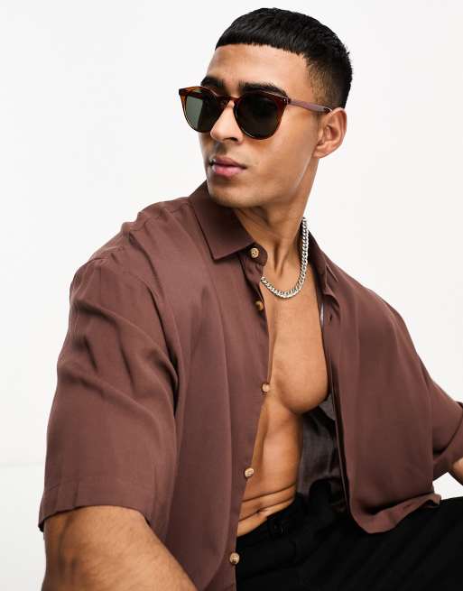 Gafas de sol marrones redondas con lentes negras de Selected Homme