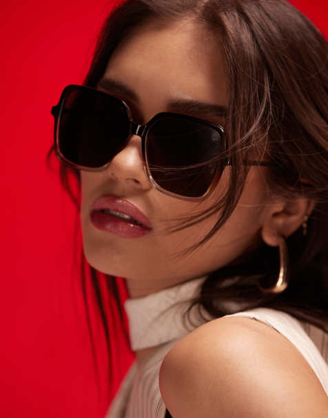 Gafas de sol marrones y rosas degradadas con montura cuadrada de estilo años 70 de ASOS DESIGN - view 1