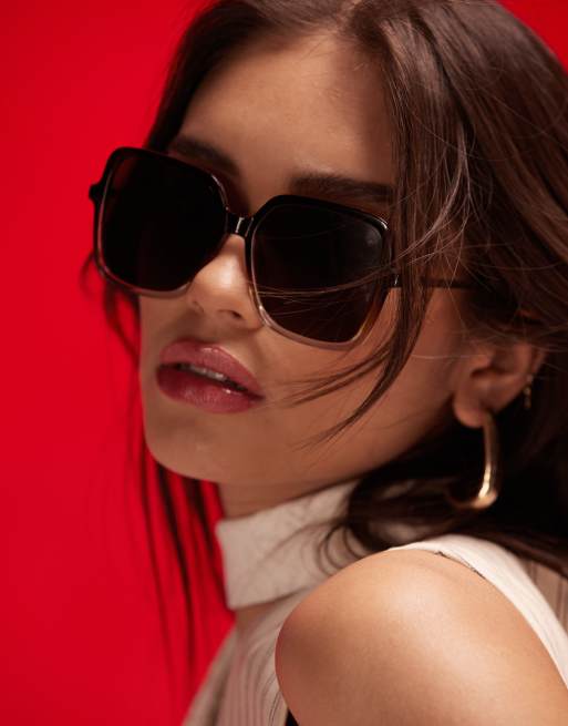 Gafas de sol marrones y rosas degradadas con montura cuadrada de estilo años 70 de ASOS DESIGN