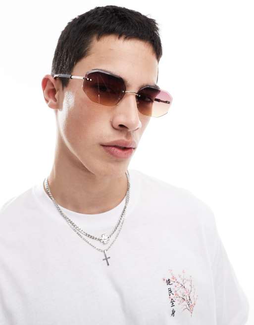 Gafas de sol morado degradado con montura al aire y diseño retro estilo años 90 de ASOS DESIGN