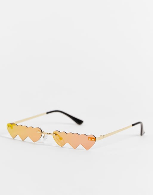 Gafas de sol naranja neón degradado con diseño de corazones de Public Desire