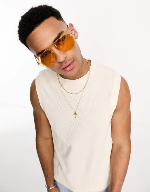Gafas de sol naranjas de estilo aviador con montura al aire de River Island