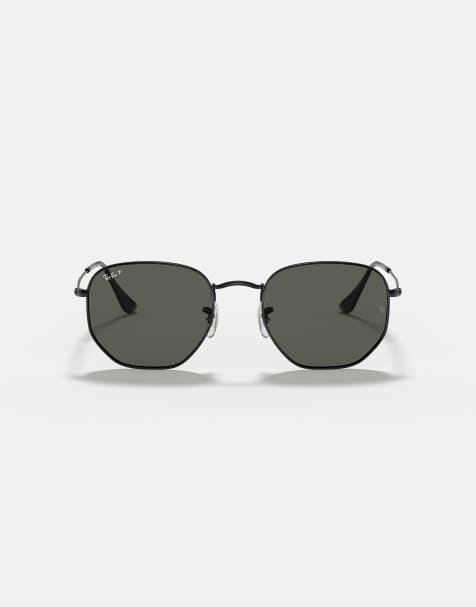 Gafas de sol negras con montura irregular hexagonal y lentes planas verdes polarizadas de Ray-Ban - view 1