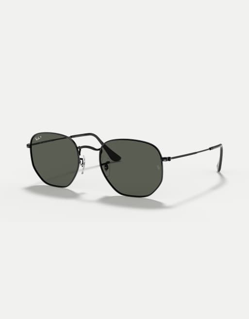 Gafas de sol negras con montura irregular hexagonal y lentes planas verdes polarizadas de Ray-Ban, 3 de 4