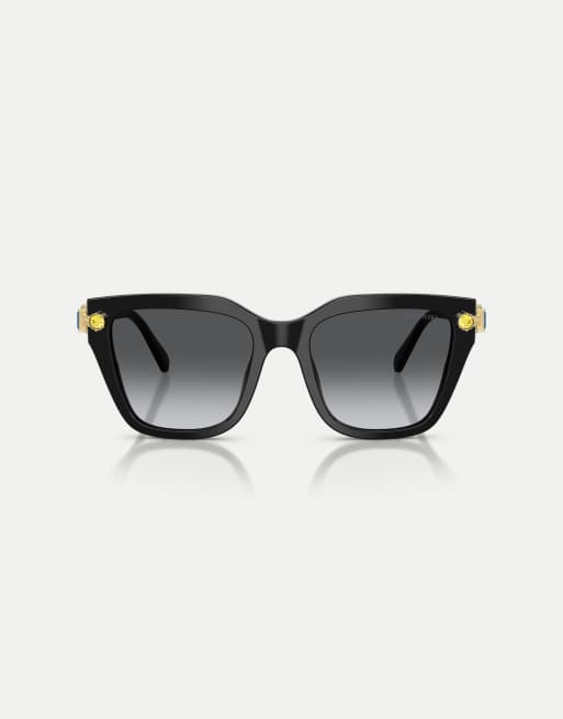 Gafas de sol negras con montura irregular y lentes grises polarizadas de Swarovski