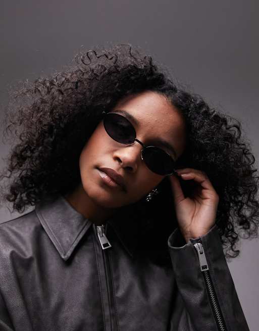 Gafas de sol negras con montura ovalada fina Daff de Topshop