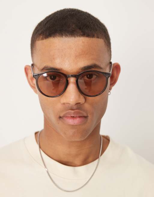 Gafas de sol negras con montura redonda transparente y lentes marrón claro de ASOS DESIGN