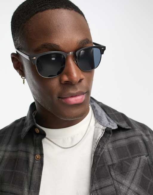 Gafas de sol negras con montura retro de Jack Jones ASOS