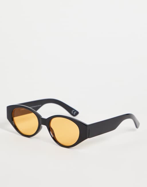 Gafas de sol negras con montura retro ovalada y lentes ámbar de ASOS DESIGN