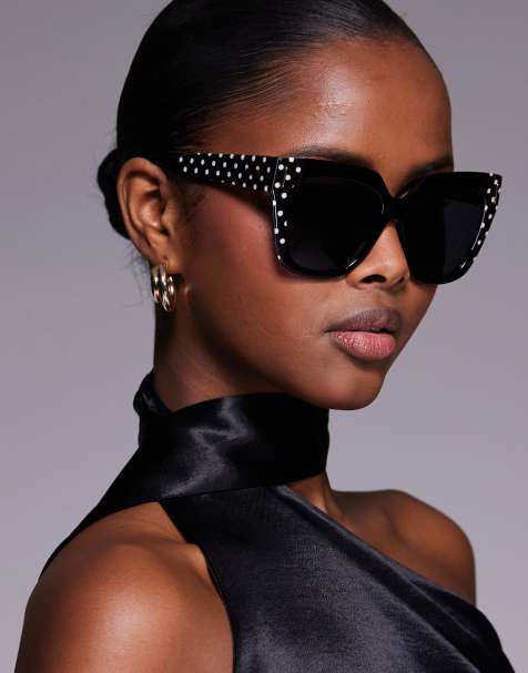 Gafas de sol negras cuadradas con estampado de lunares de Moschino - view 1