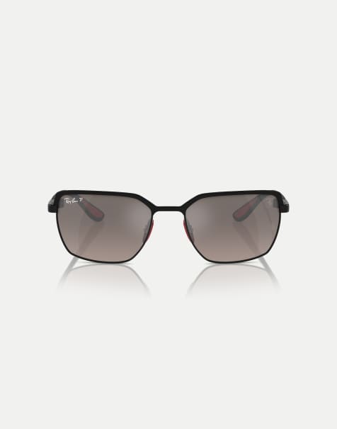 Gafas de sol negras cuadradas con lentes grises efecto espejo polarizadas de la colección Scuderia Ferrari RB3743M de Ray-Ban - view 1
