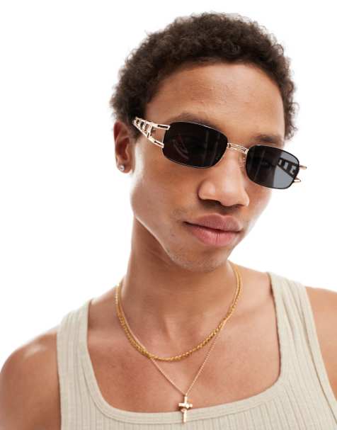 Gafas de sol negras cuadradas con patillas estilo cadena de ASOS DESIGN - view 1