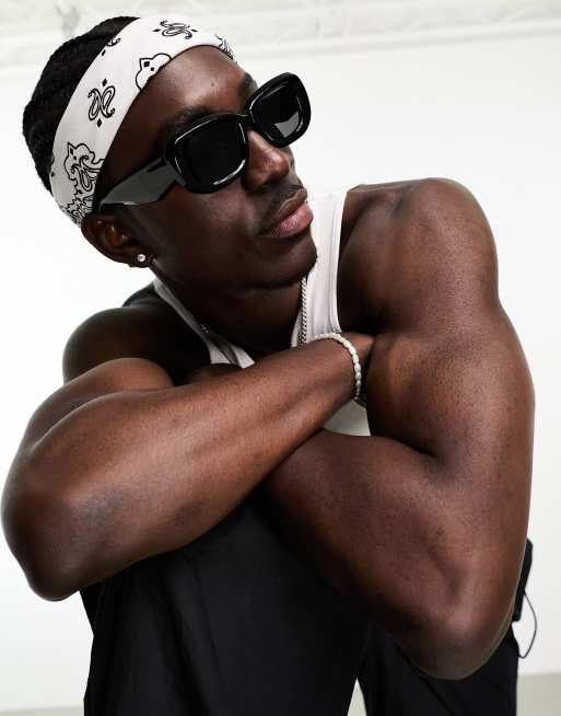 Gafas de sol negras cuadradas y gruesas de estilo años 70 con lentes ahumadas de ASOS DESIGN