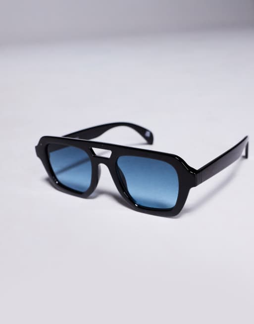 Gafas de sol negras de estilo aviador angular de ASOS DESIGN