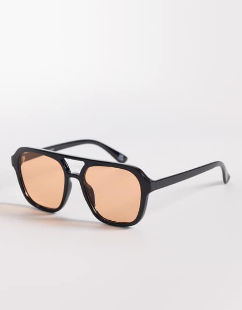 Gafas de sol negras de estilo aviador con lentes ámbar de ASOS DESIGN - view 1