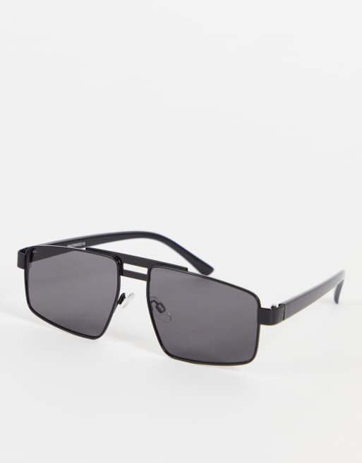 Gafas de sol negras de estilo aviador con montura angular y detalle de puente de Madein.