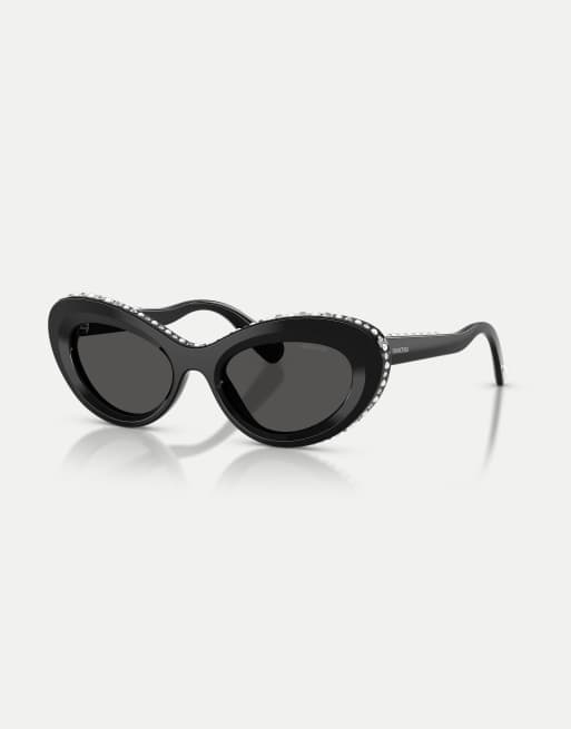 Gafas de sol negras de estilo ojos de gato con lentes grises de Swarovski, 2 de 4