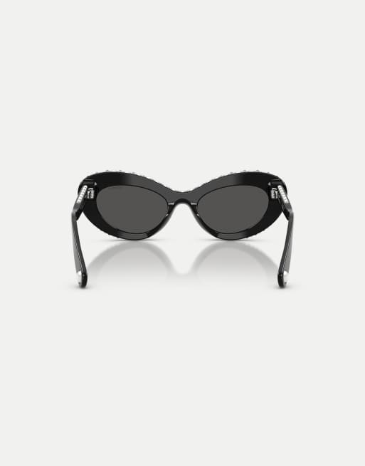 Gafas de sol negras de estilo ojos de gato con lentes grises de Swarovski, 3 de 4