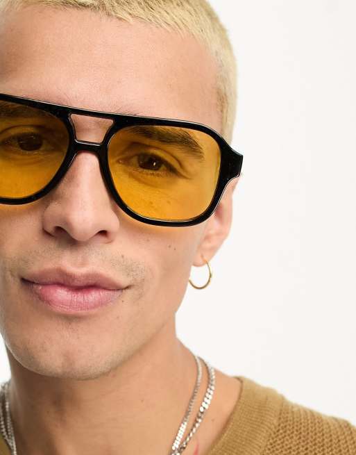 Gafas clásicas de disfraz de aviador con lentes amarillas ámbar para  adultos y adolescentes