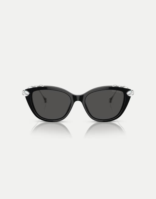 Gafas de sol negras estilo ojos de gato con lentes grises Sk6010 de Swarovski