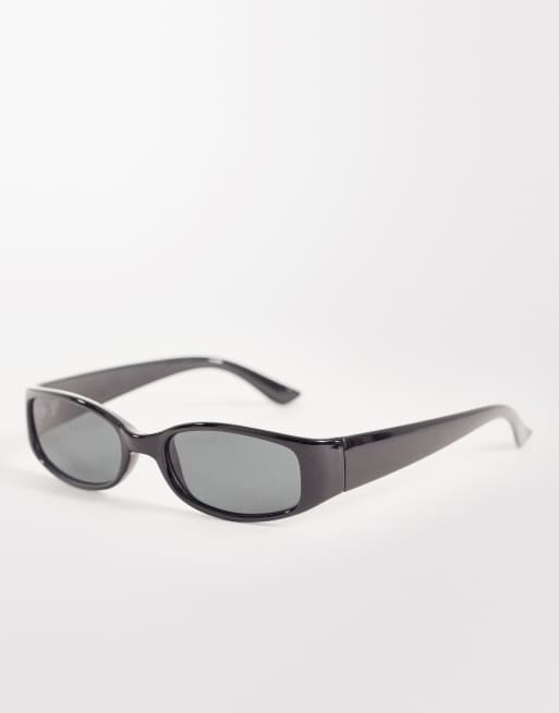 Gafas de sol negras estrechas con montura rectangular envolvente de Reclaimed Vintage