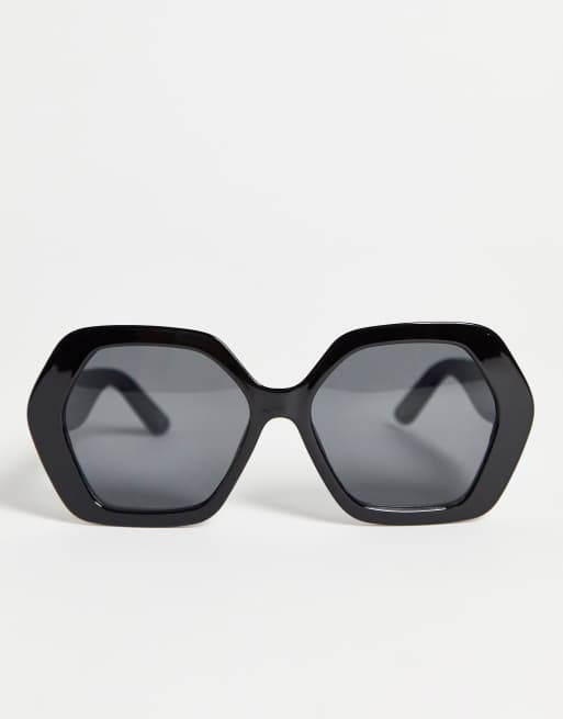 Gafas de sol negras extragrandes con montura hexagonal estilo años 70 de plástico reciclado de ASOS DESIGN, 3 de 4