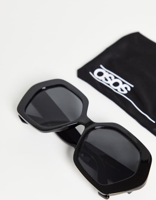Gafas de sol negras extragrandes con montura hexagonal estilo años 70 de plástico reciclado de ASOS DESIGN, 4 de 4