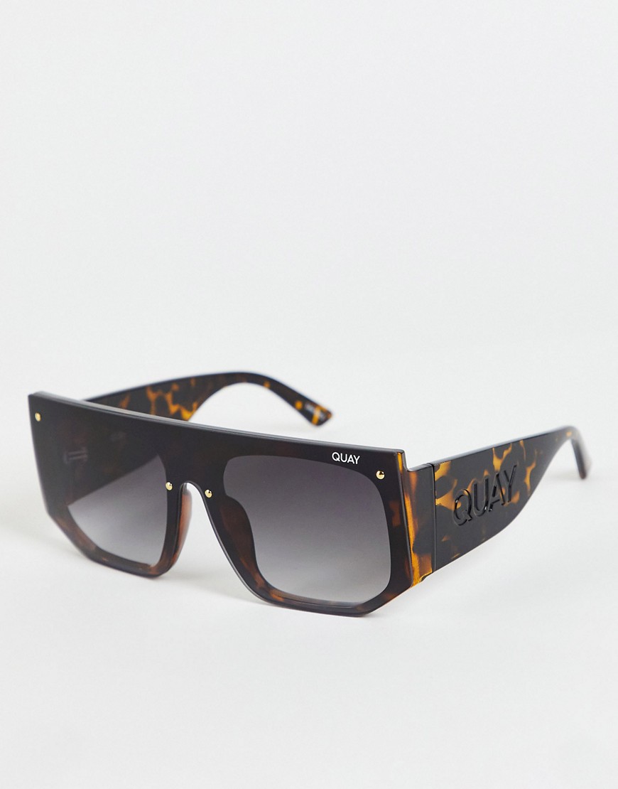 gafas de sol negras extragrandes de quay-marrón