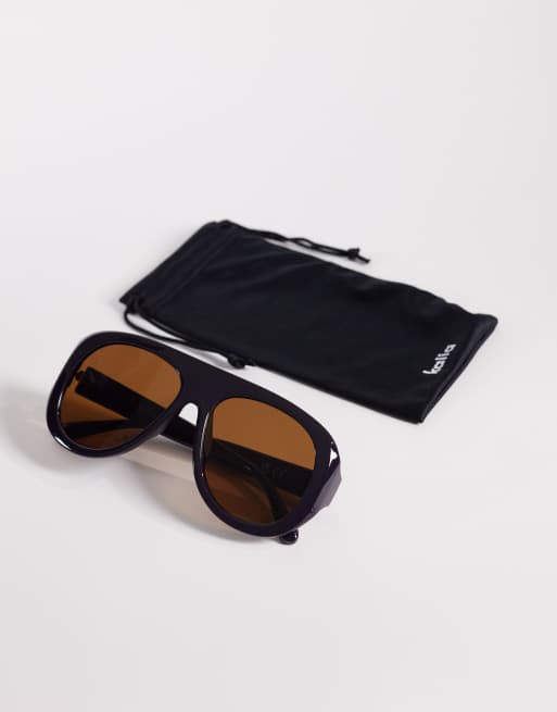 Gafas de sol negras gruesas de estilo aviador con lentes tostadas exclusivas de Kaiia, 3 de 3
