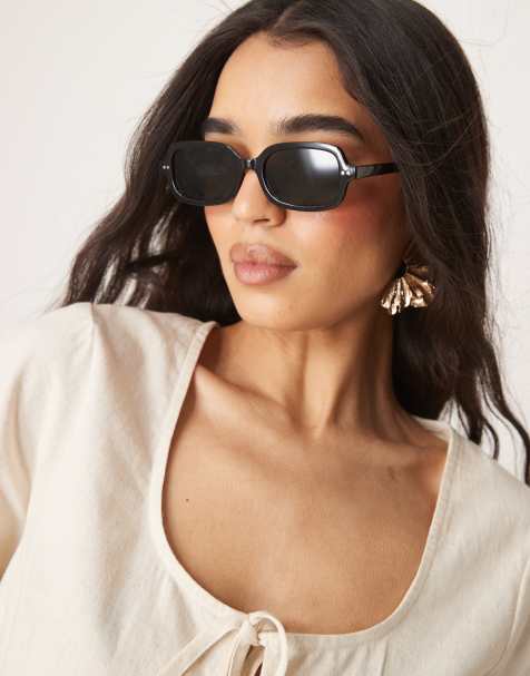 Gafas de sol negras rectangulares con detalle de metal de ASOS DESIGN - view 1