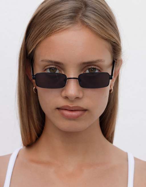 Gafas de sol negras rectangulares de metal Nina de Lu Goldie, 3 de 5