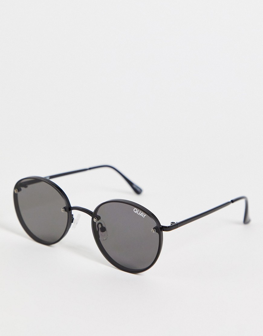 gafas de sol negras unisex redondeadas con lentes ahumadas farrah de quay-negro