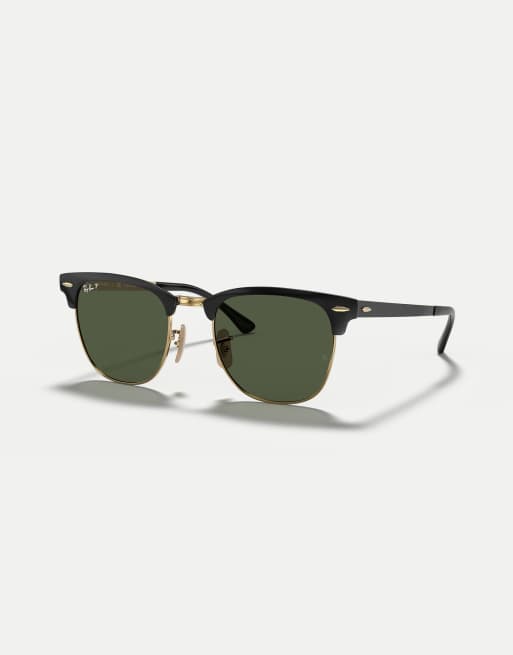 Gafas de sol negras y doradas con lentes verdes polarizadas Clubmaster de Ray-Ban, 3 de 4