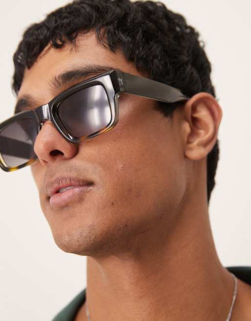 Gafas de sol negras y verdes degradadas con montura gruesa rectangular y lentes ahumadas de ASOS DESIGN, 3 de 3