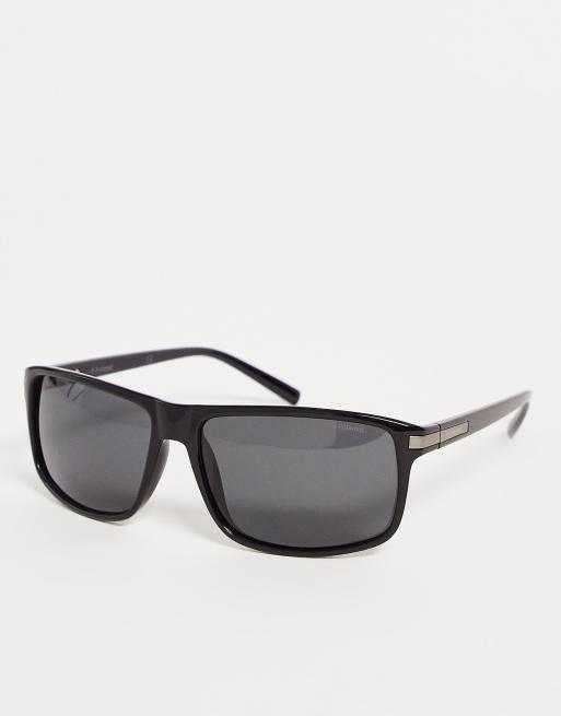 Gafas de sol negro brillante con montura cuadrada retro de Polaroid