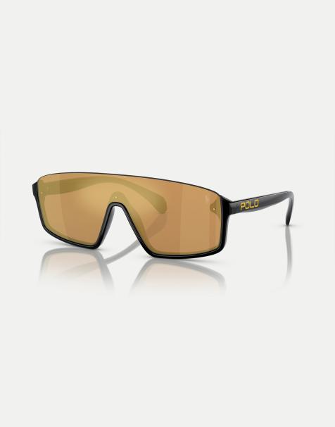 Gafas de sol negro brillante con montura irregular y lentes doradas efecto espejo Ph4211u de Polo Ralph Lauren - view 1