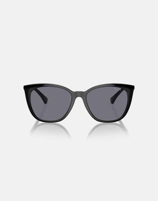 Gafas de sol negro brillante estilo ojos de gato con lentes azules RA5280 de Ralph