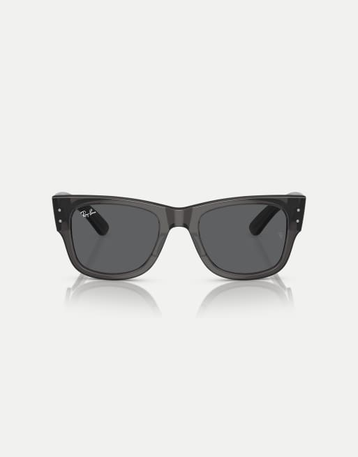 Gafas de sol negro transparente con montura cuadrada y lentes grises Mega Wayfarer de Ray-Ban