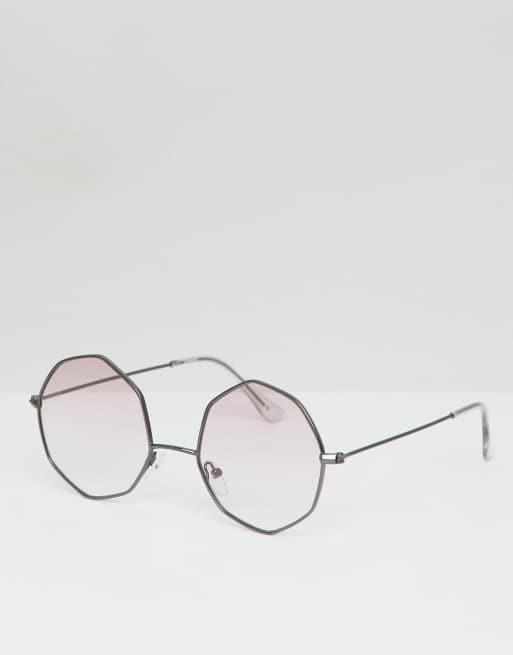 Gafas de sol octogonales de metal gris oscuro con lentes degradadas en rosa de DESIGN ASOS