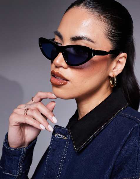 Gafas de sol ojo de gato estrechas negras de River Island - view 1