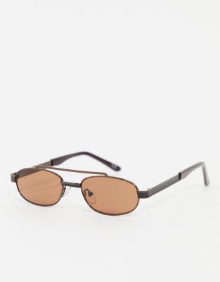 Gafas de sol pequeñas marrones de estilo aviador con lentes color tabaco de ASOS DESIGN
