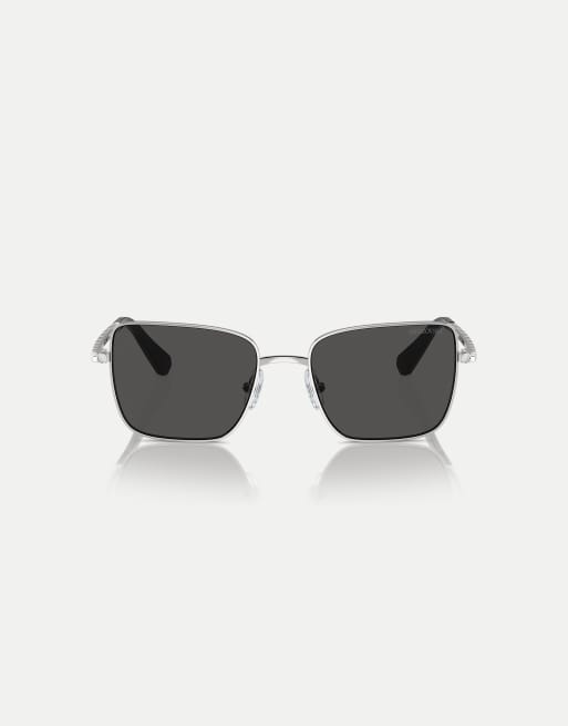 Gafas de sol plateadas con montura redondeada y lentes grises de Swarovski