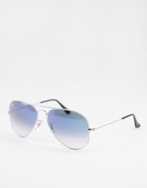 ruptura Fácil Cena Gafas de sol plateadas de estilo aviador con lentes azul degradado de  Ray-Ban | ASOS