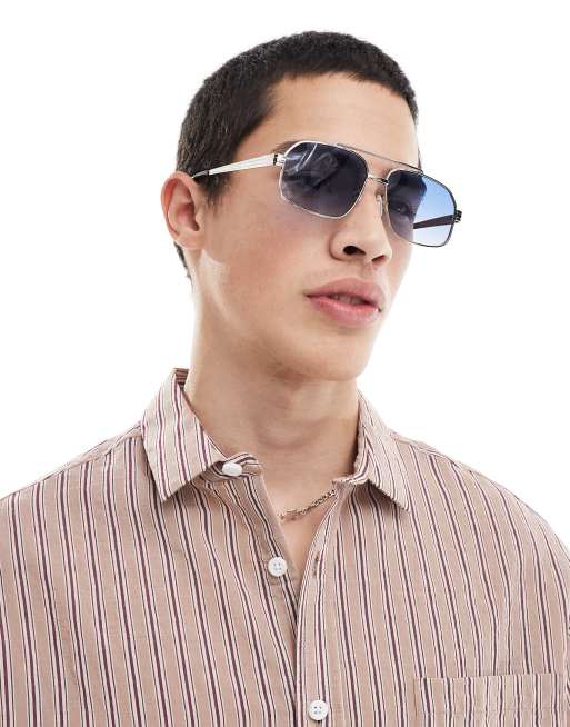 Gafas de sol plateadas de estilo aviador de metal con lentes azules de ASOS DESIGN, 3 de 3