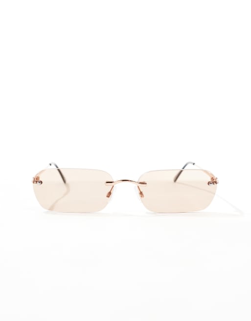 Gafas de sol plateadas de metal con montura al aire y lentes marrones de ASOS DESIGN, 4 de 4